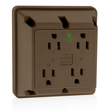 Leviton 1254-H, 15 amperios, 125 voltios, serie industrial extra resistente de grado hospitalario, receptáculo 4 en 1, hoja recta, con toma de tierra, marrón