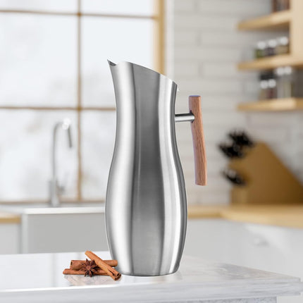 OGGI Slimline Stainless Steel Pitcher- Stainless Steel Water Pitcher w/Ice Guard, Water Carafe, Great Metal Pitcher for Entertaining, Ideal 68oz / 2 Lt Drink Pitcher