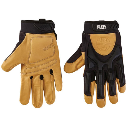 Klein Tools 60189 Gants de travail en cuir de qualité professionnelle avec protection des articulations et des doigts, renfort du pouce, dos en maille, très grand