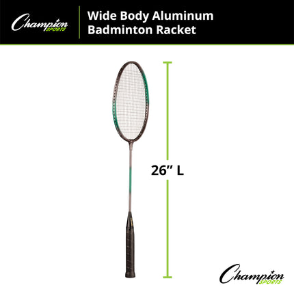 Raquette de badminton Champion Sports Wide Body en aluminium avec cordes en acier