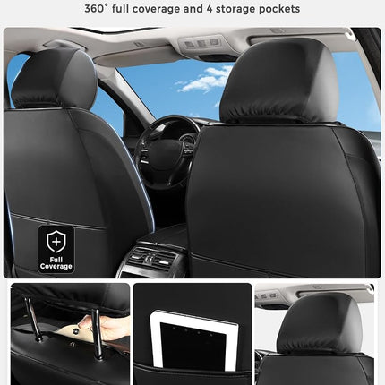 Huidasource Car Seat Covers Full Set, Leather Vehicle Cushion Covers, Universal Fit for Most Car Sedan SUV Pickup Truck, Fit Acura Honda City Nissan Altima Mazda Hyundai Audi A3 A4(Full Set/Black)