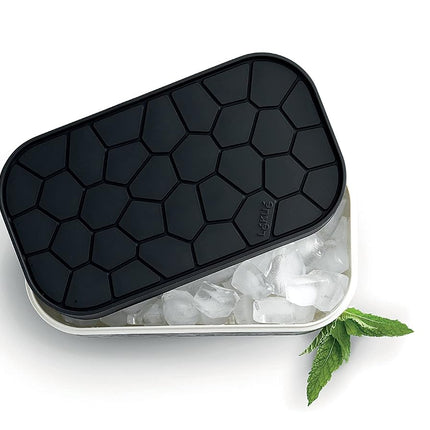 Lekue Ice Box | Ice Cube Tray for Freezer with Lid & Bin | Made with 100 Percent Platinum Silicone | Elegant and Retro Style Ice Cubes | for Cocktails, Ice Tea & Coffee and More | Black