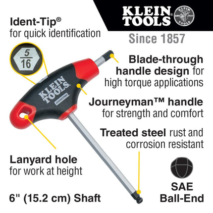 KLEIN TOOLS JTH610EB Ball End T-Handle Hex Key Set, SAE Inch Sizes Allen Wrench Set with 6-Inch Blades, Stand Included, 10-Piece