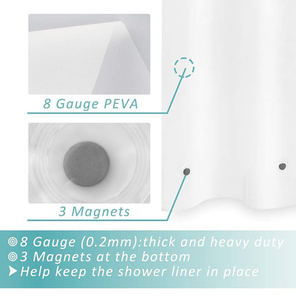 Mrs Awesome Stall Shower Curtain Liner with 3 Magnets 54 x 72 inch, PEVA 8G Thick & Heavy Duty Plastic Shower Curtain for Bathroom, Waterproof, 54x72, Frost
