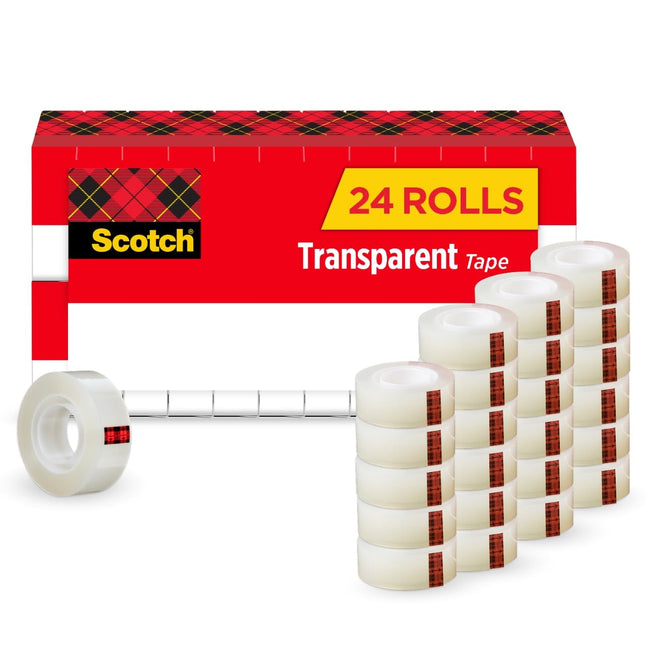 Scotch Transparent Tape, 3/4 in x 1000 in, 24 Boxe