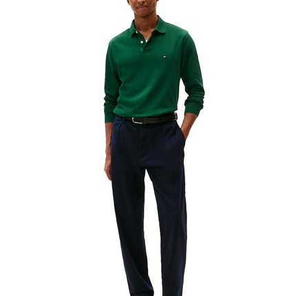 Tommy Hilfiger Men's Long Sleeve Polo Shirts in Regular Fit with Stretch and Organic Pique Cotton, Ornamental Green, S