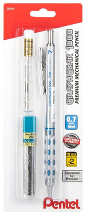 Pentel GraphGear 1000 Mechanical Pencil - Automatic Drafting Pencil - 0.7mm Lead Size - Includes 50 Lead Refills & 4 Eraser Refills