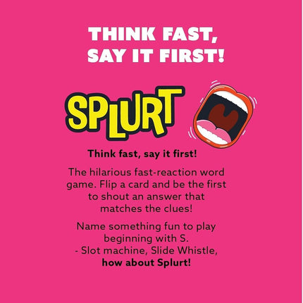 Gamewright - Party to Go - Splurt - Pensez vite, dites-le en premier - 10 ans et plus, 2-8 joueurs