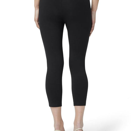 HUE Women's Wide Waistband Blackout Cotton Capri Leggings, Assorted, Black, XL