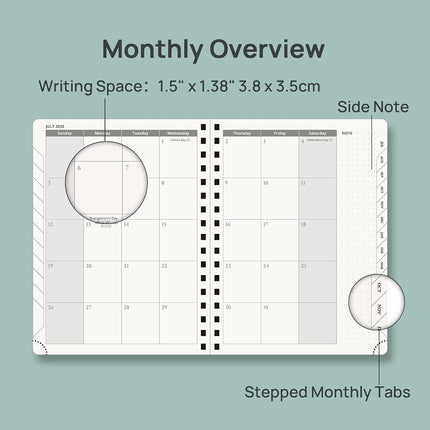 POPRUN Planner 2026-2027 (Medium - 6.5'' x 8.5'') Academic Weekly Calendar (July 2026 - June 2027) with Hourly Time Slots, Monthly Tabs, 100GSM Thick Papers, Spiral Leather Cover - Purple