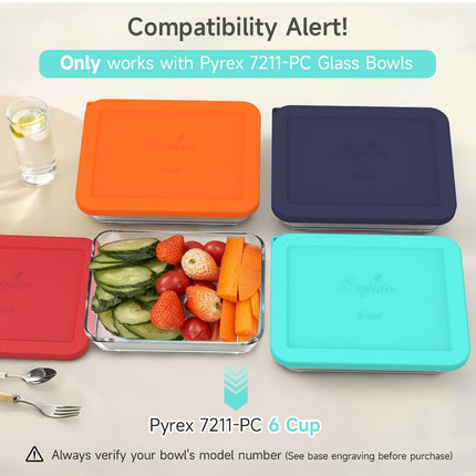 Sophico 6 Cup Rectangle Silicone Storage Cover Lids Replacement for Pyrex 7211-PC Glass Bowls, Container not Included (Mint-1pack)