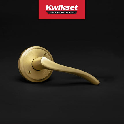 Kwikset Sedona Dummy Door Handle, Single Sided Lever for Closets, French Double Doors, and Pantry, Satin Brass Non-Turning Right Handed Interior Push/Pull Lever, with Microban Protection
