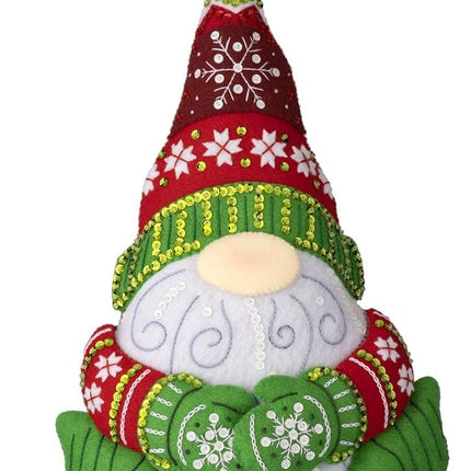 Bucilla Felt Applique Holiday Door Stopper Making Kit, Nordic Gnome, Perfect for DIY Arts and Crafts, 89641E, Green,Red,White