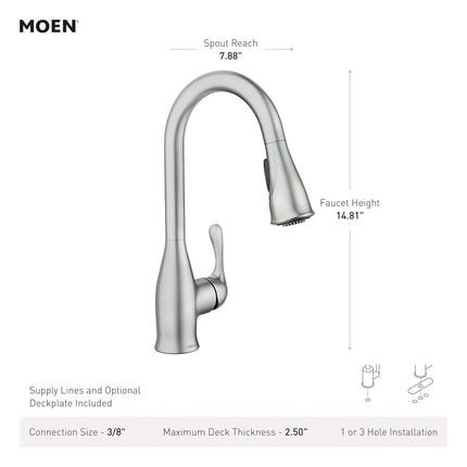 Moen 87966SRS Kaden Single-Handle Pull-Down Sprayer Kitchen Faucet in Spot Resist Stainless Featuring Reflex by Moen