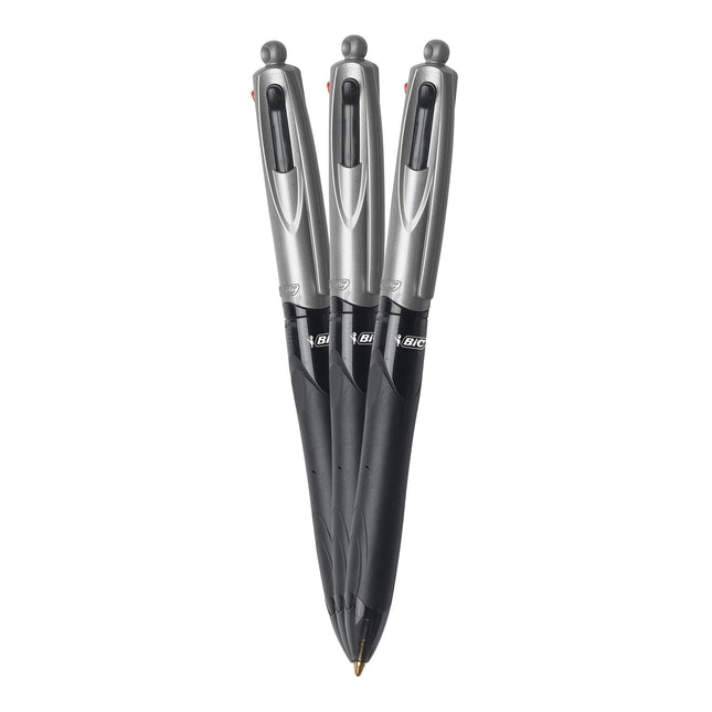 Stylo-bille rétractable BIC 4 Couleurs Grip, Encre Longue Durée et Prise en Main Confortable, Lot de 12 Couleurs d'Encre Assorties