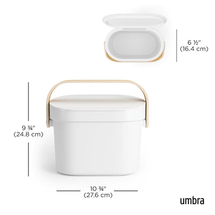 Umbra Bellwood Kitchen Compost Bin – White/Natural, Countertop or Cabinet Mounted, 4L Compost Container with Hidden Bag Retainer, BPA-Free & Dishwasher Safe| Bellwood Collection