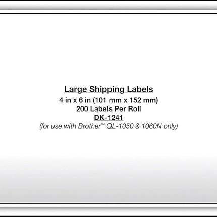 Brother Genuine DK-1241 Die Cut White Labels, 4 x 6 Inch Individual Labels, Large Shipping White Paper Labels, 200 Count, (1) Roll Per Box