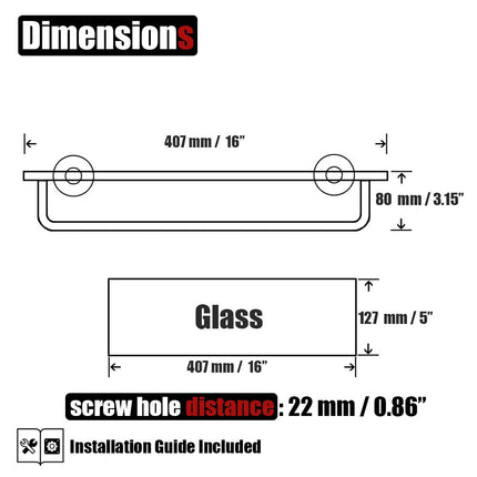 JQK TGS100-ORB Bronze Tempered Glass Bathroom Shelf, Shelf with 15" Towel Bar, 16" x 5" Tempered Glass Shower Storage, Steel Wall Bracket