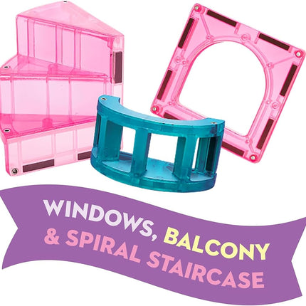Magna-Tiles Château DLX + microMAGS Ensemble de construction magnétique 48 pièces – Jouet de construction de château de luxe avec pont-levis, dragon et escaliers en colimaçon – Jeu STEM créatif pour enfants à partir de 3 ans