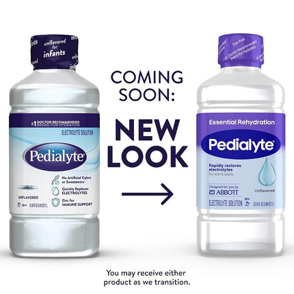 Pedialyte Electrolyte Solution, Unflavored, Hydration Drink, 33.8 Fl Oz. (Pack of 4)