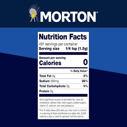 Morton Plain, All-Purpose, Non-Iodized Salt, Perfect for Cooking & Table Salt Use, (26 oz), 2-Pack -