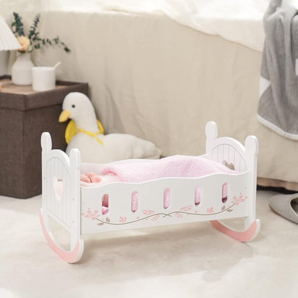 ROBUD Wooden Baby Doll Crib, Baby Doll Bed Toys, Fits Up to 18 Inch Doll Accessories