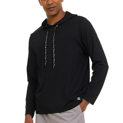 Champion Men's Sun Hoodie, Long Sleeve UPF 50+ Rash Guard Fishing Sun Shirt, Black, L