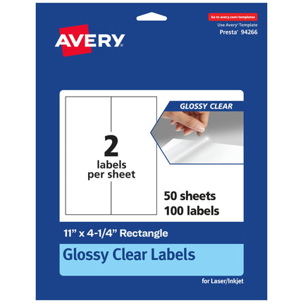 Avery Glossy Clear Rectangle Labels, 11" x 4.25" C