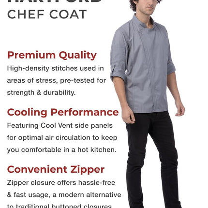Chef Works Men's Hartford Chef Coat Jacket, Grey, XL