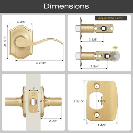 EHOMEWARE 1 Pack Interior Gold Door Handles, Keyless Closet Door Knobs, Passage Door Knobs No Lock, Wave Style Lever Door Handle, Reversible for Left/Right Handed Doors, Satin Brass Finish