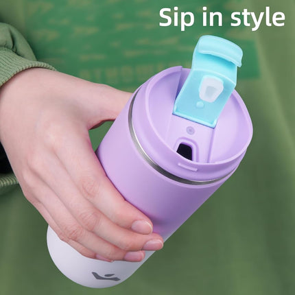 Konokyo Tumbler with Lid, 12 oz Travel Coffee Mug Double Wall Vacuum Stainless Steel Thermal Metal Cup Insulated Water Bottle,PurpleWhite