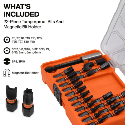 Klein Tools 33510S Security Bit Set, 23-Piece, Slim ProFlex Impact Bit Set, Security TORX Drill Bits, MODbox Compatible, Tamperproof Bits, Professional Tool Kit