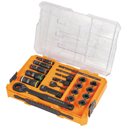 Klein Tools 65240 KNECT Impact Deep-Well Flip Socket and Low-Profile Pass Through Socket Set, SAE, 20-Piece, MODbox Case, 1/4-Inch and 3/8-Inch Drive
