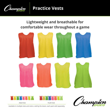 Champion Sports PSYRD Youth Practice Vest, Red, 1 Dozen