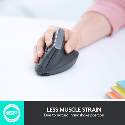 Logitech MX Vertical Ergonomic Mouse, Multi-Device, Bluetooth or 2.4GHz Wireless with USB Unifying Receiver, 4000 DPI Optical Tracking, 4 Buttons, Fast Charging, Laptop/PC/Mac/iPad OS- Black