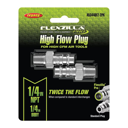 Flexzilla Pro High Flow Plug, 1/4" Body, 1/4" MNPT, 2 Pack - A53440FZ-2PK