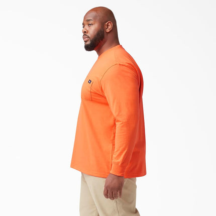 Dickies Men's Long Sleeve Heavyweight Crew Neck T-Shirt, Bright Orange, XL