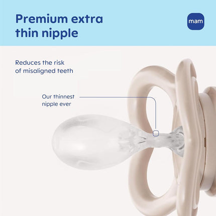MAM Supreme Night Baby Pacifier, for Sensitive Skin, Patented Nipple, 2 Pack, 6-16 Months, Boy
