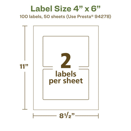 Avery EcoFriendly Matte White Recycled Rectangle Labels, 4" x 6", Print-to-The-Edge, Matte White Labels, Permanent Label Adhesive, Laser/Inkjet, 100 Printable Labels