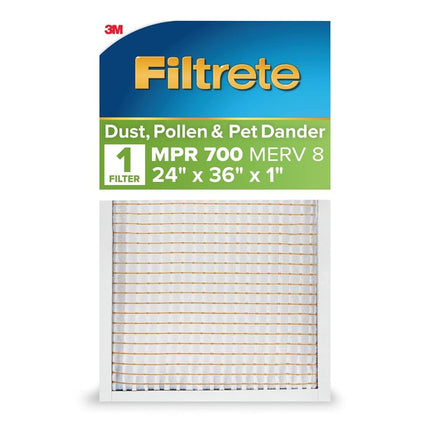 Filtrete Electrostatic Air Filter, 24x36x1,MPR 700,MERV 8,Clean Living Dust, Pollen and Pet Dander Reduction,Pleated HVAC AC Furnace Air Filters, 4 Filters