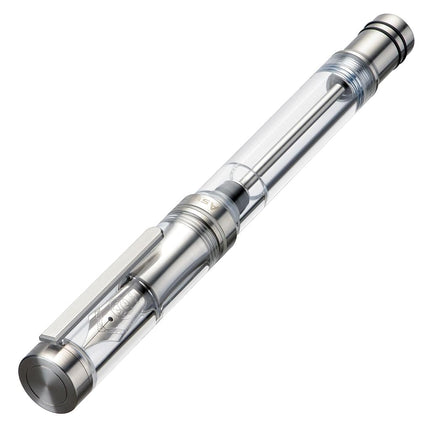 Asvine V200 Titanium Fountain Pen Vacuum Filling, Germany Bock Extra Fine Nib Clear Transparent Acrylic Smooth Writing Pen Case Set