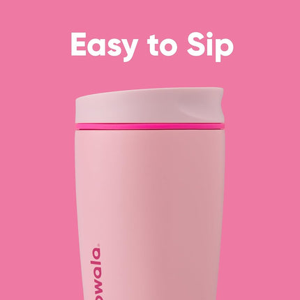 Owala SmoothSip Slider Insulated Stainless Steel Coffee Tumbler, Reusable Iced Coffee Cup, Hot Coffee Travel Mug, BPA Free 355ml, Pink (Pucker Up)