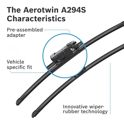 Bosch Aerotwin A 294 S Front Windscreen Wipers, 2 Blades, 600 mm / 550 mm