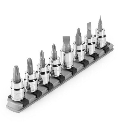 TEKTON 3/8 Inch Drive Phillips/Slotted Bit Socket Set with Rail, 8-Piece (#1-#4, 3/16-3/8 in.) | SHB91109