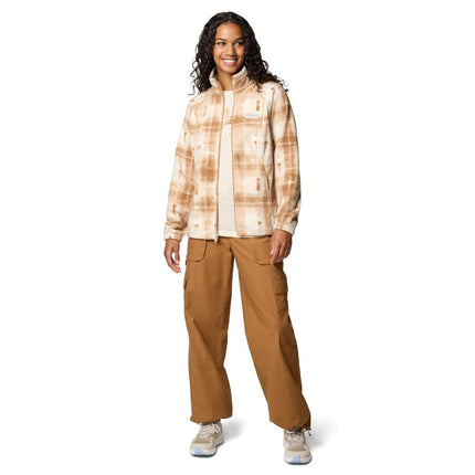 Columbia Women's Benton Springs Printed Full Zip, Camel Brown Omblur, 1x