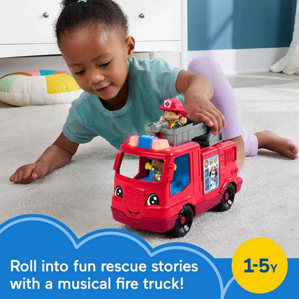 Fisher-Price Little People Toddler Toy Fire Truck Musical Push-Along Vehicle with 2 Figures for Pretend Play Ages 1+ Years, HXC12