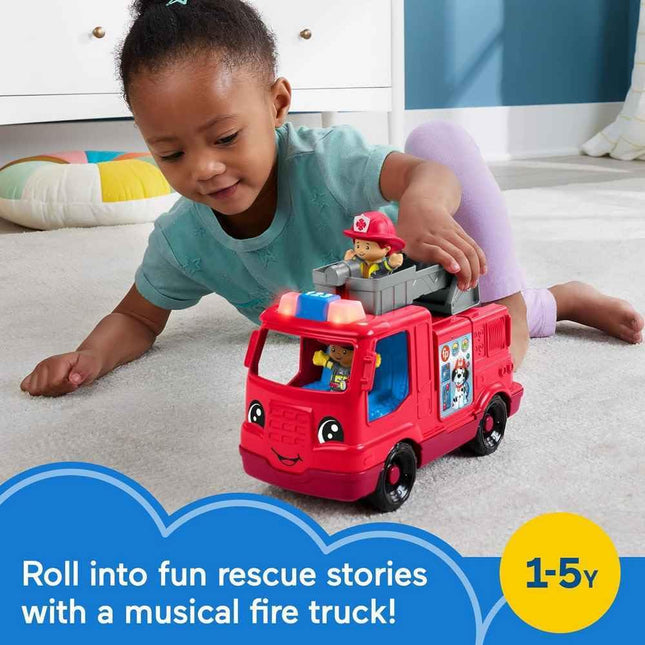 Fisher-Price Little People Toddler Toy Fire Truck Musical Push-Along Vehicle with 2 Figures for Pretend Play Ages 1+ Years, HXC12