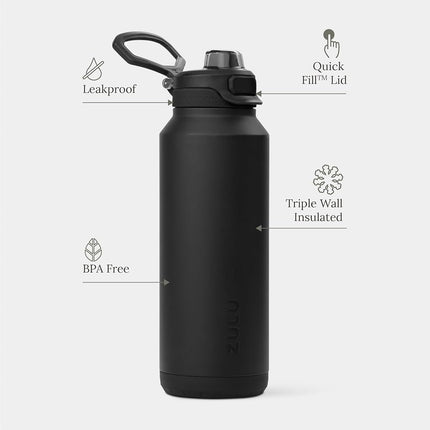 ZULU Powerfill Pro 40oz Stainless Steel Water Bottle with Quick Fill Lid, Triple Walled Vacuum Insulated Metal, Leak Proof Locking Lid, Sip and Chug, Reusable BPA Free, Black