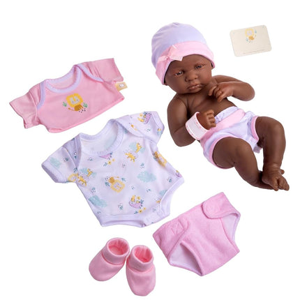 JC Toys La Newborn Nursery African American 8 Piece Layette Baby Doll Gift Set, featuring 14" Life-Like Original Newborn Doll, Pink Baby Doll, Pink African American