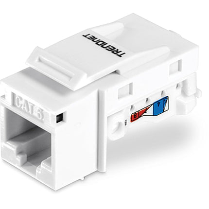 TRENDnet Cat6 Keystone Jack – 50-Pack, 90° Angle Termination, Colour-Coded Labelling for T568B Wiring, TC-K50C6